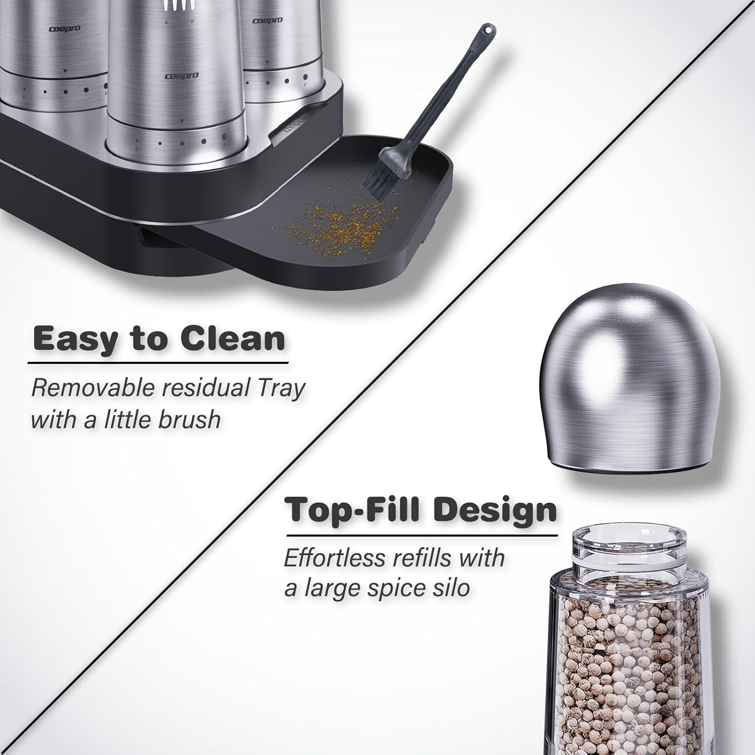 Top-Fill Design For Effortless Refills and Effortless Cleaning With Removable Tray