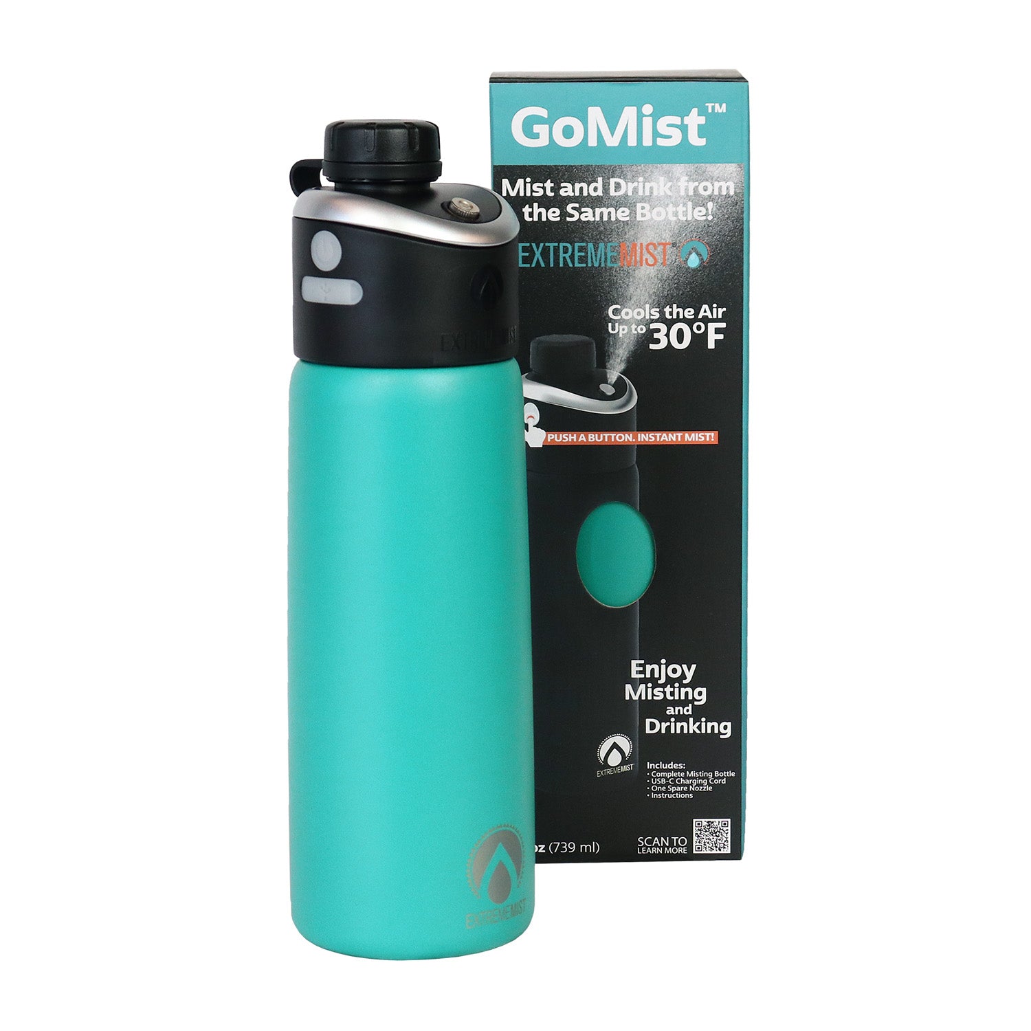 GoMist teal color spray mist bottles, cooling water bottle from Q3Box.com